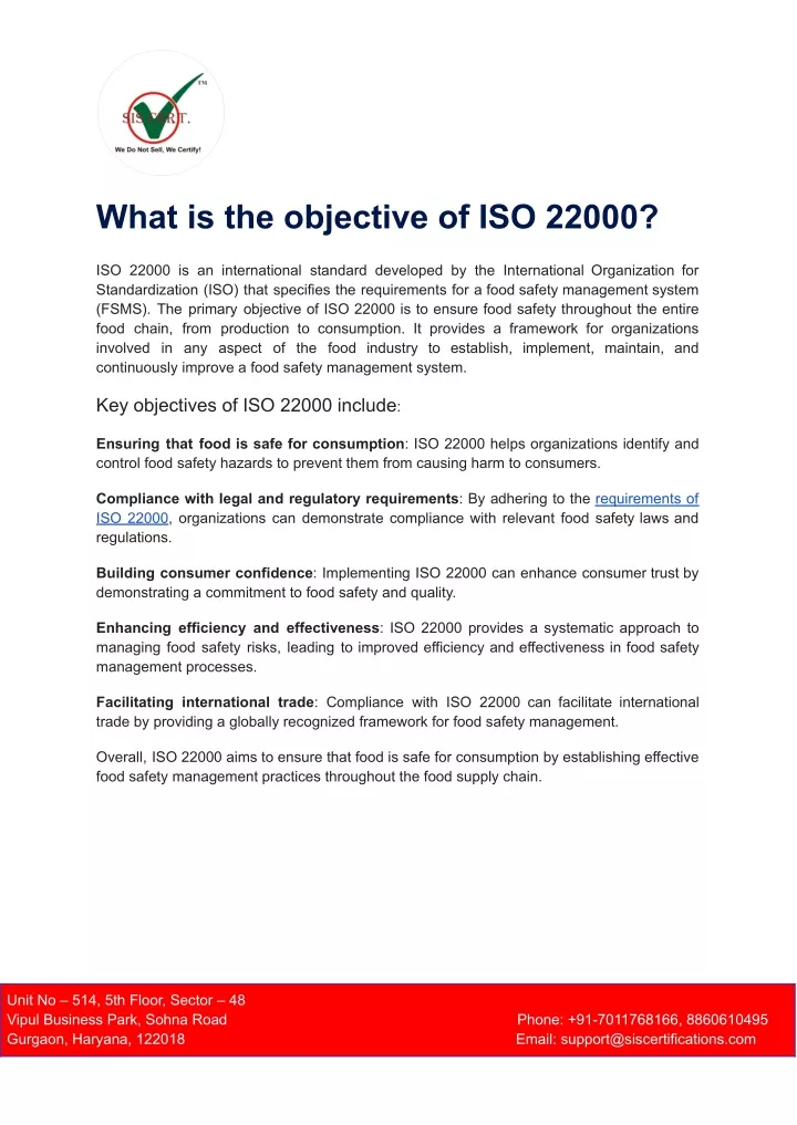 what is the objective of iso 22000