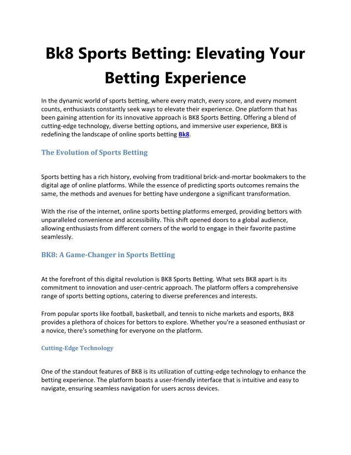 bk8 sports betting elevating your betting