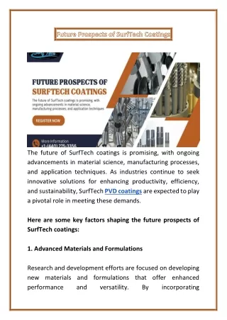 Future Prospects of SurfTech Coatings