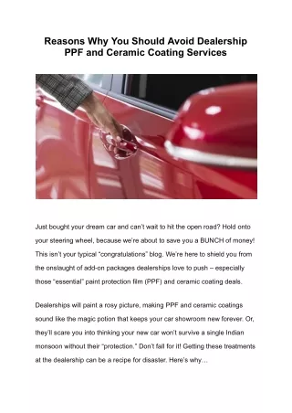 Reasons Why You Should Avoid Dealership PPF and Ceramic Coating Services