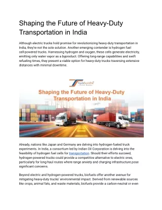 Shaping the Future of Heavy-Duty Transportation in India