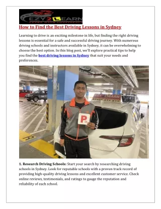 How to Find the Best Driving Lessons in Sydney