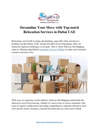 Streamline Your Move with Top-notch  Relocation Services in Dubai UAE