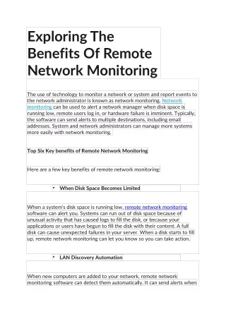 Exploring The Benefits Of Remote Network Monitoring