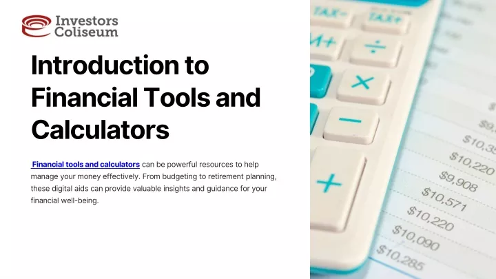 introduction to financial tools and calculators