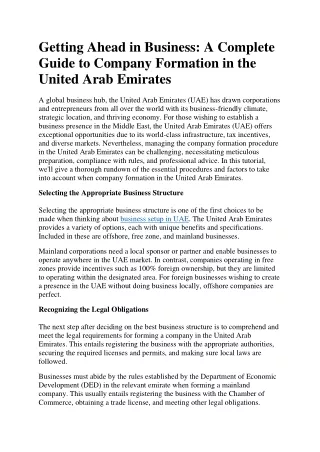 A Complete Guide to Company Formation in the United Arab Emirates