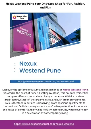 Nexus Westend Pune Your One-Stop Shop for Fun, Fashion, and Film