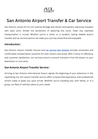 San Antonio Airport Transfer & Car Service