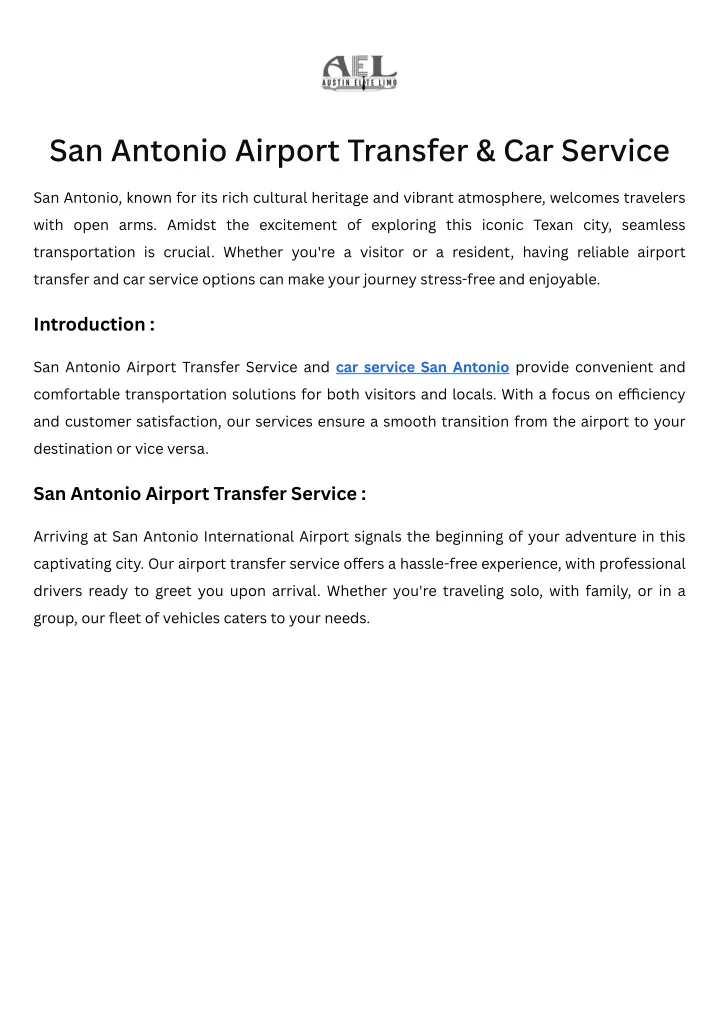 san antonio airport transfer car service