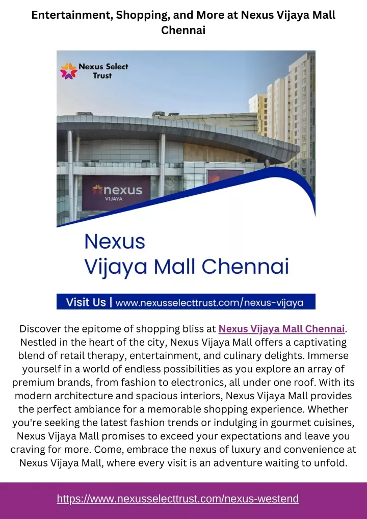entertainment shopping and more at nexus vijaya