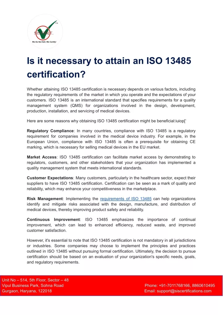 is it necessary to attain an iso 13485