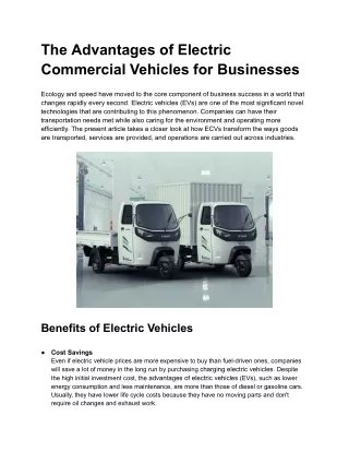The Advantages of Electric Commercial Vehicles for Businesses
