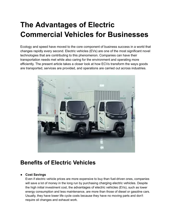 the advantages of electric commercial vehicles