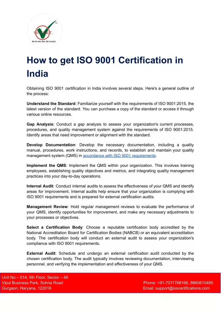 how to get iso 9001 certification in india