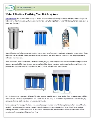 Water Filtration: Ensuring Clean Drinking Water for All