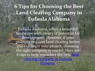 6 Tips for Choosing the Best Land Clearing Company in Eufaula Alabama