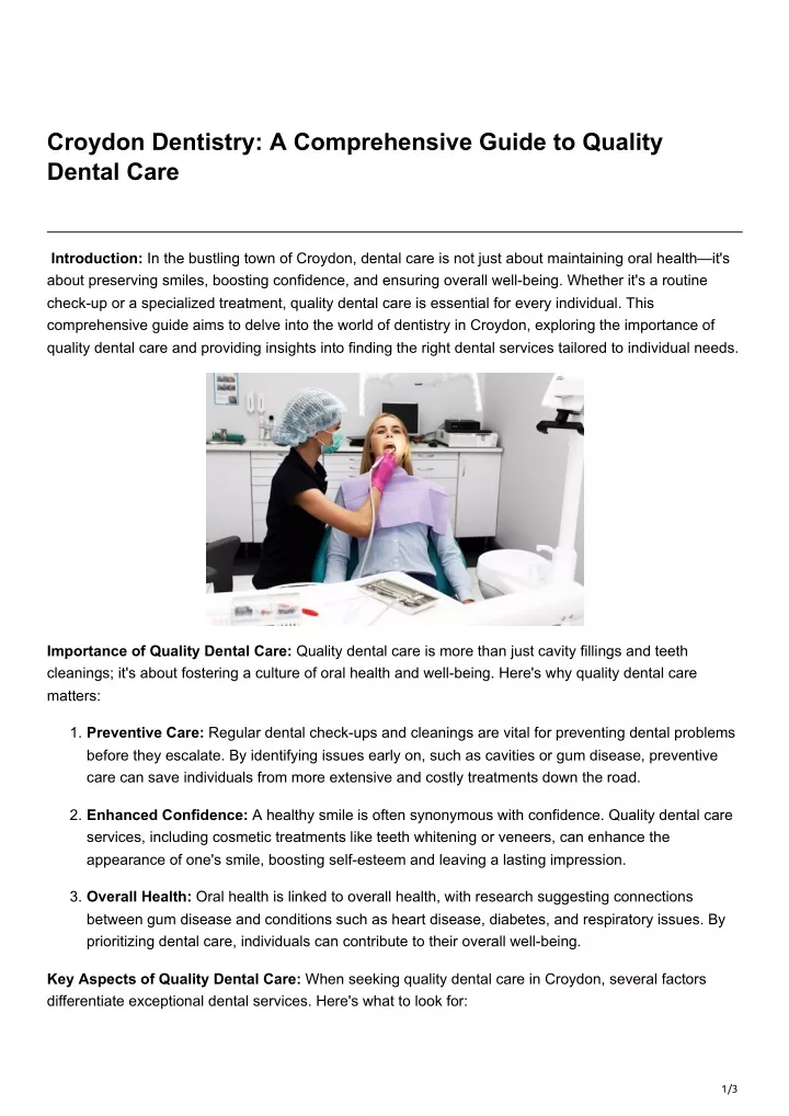 croydon dentistry a comprehensive guide