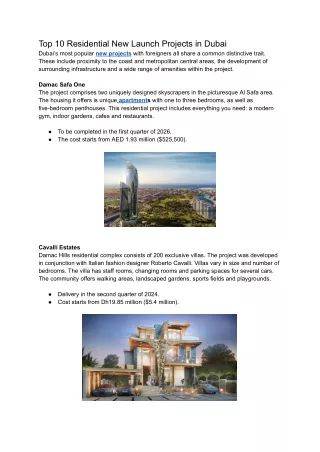 Top 10 Residential New Launch Projects in Dubai - Inch & Brick Realty.