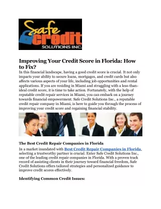 Improving Your Credit Score in Florida
