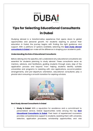 Tips for Selecting Educational Consultants in Dubai