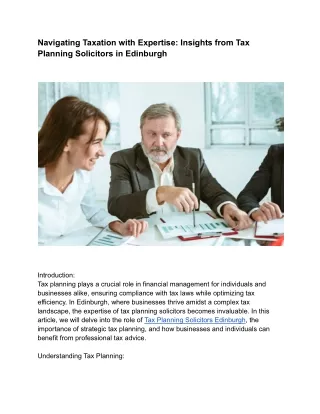 Tax Planning Solicitors Edinburgh
