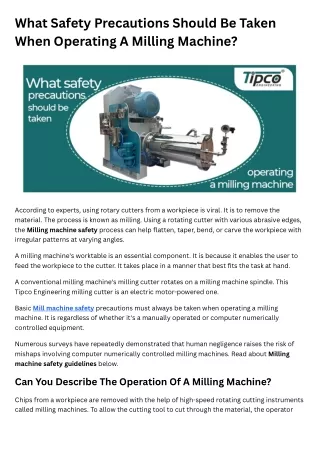 What Safety Precautions Should Be Taken When Operating A Milling Machine