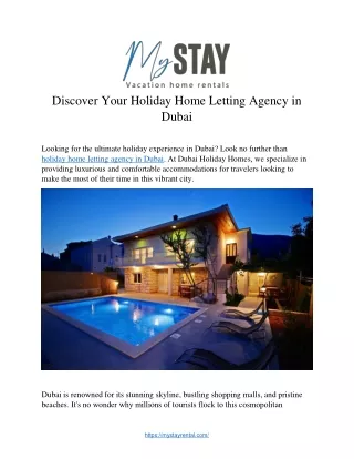 Discover Your Holiday Home Letting Agency in  Dubai