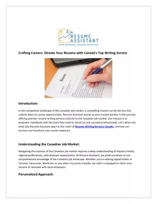 Crafting Careers: Elevate Your Resume with Canada's Top Writing Service