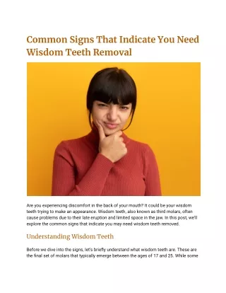 Common Signs That Indicate You Need Wisdom Teeth Removal