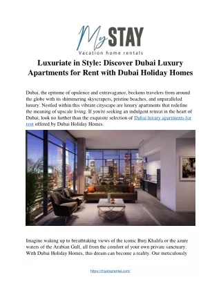 Luxuriate in Style: Discover Dubai Luxury  Apartments for Rent with Dubai Holida