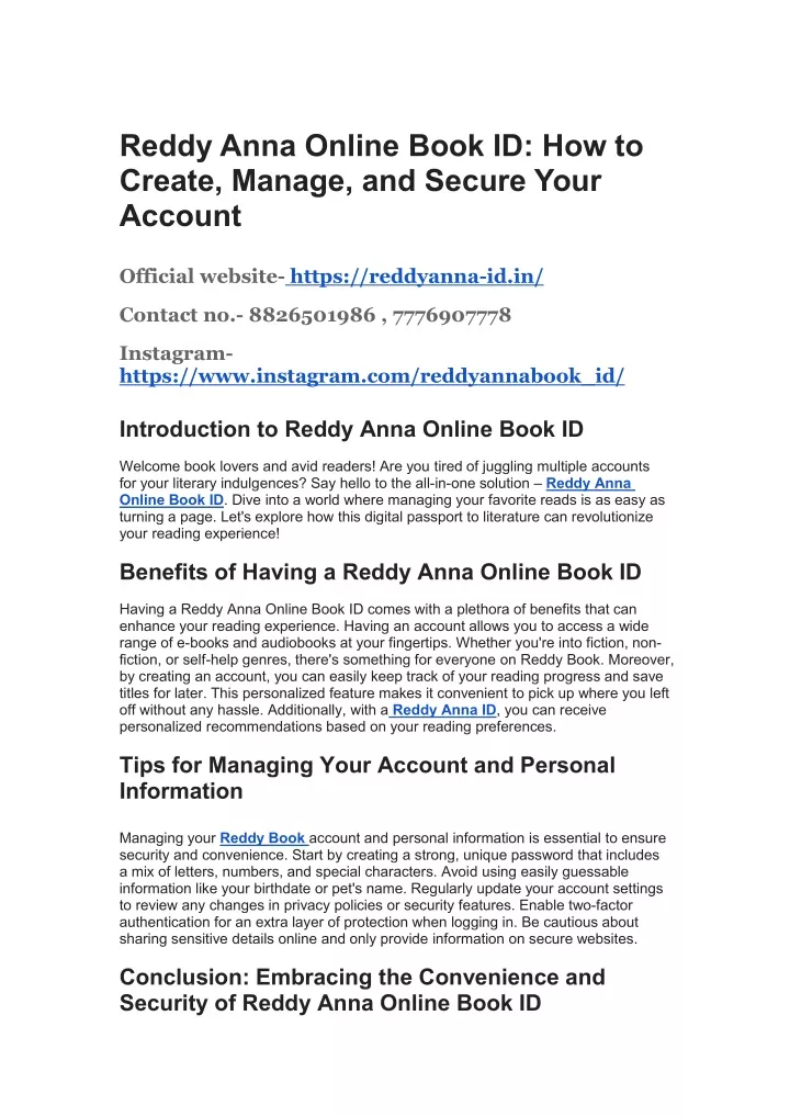 reddy anna online book id how to create manage