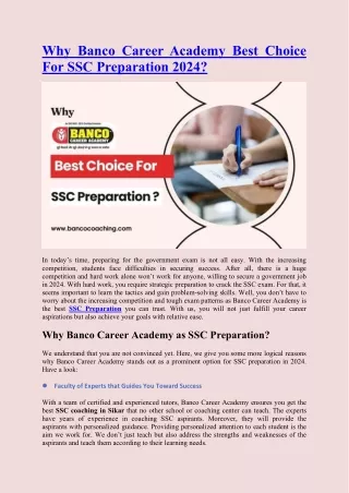 Why Banco Career Academy Best Choice For SSC Preparation 2024