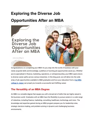 Exploring the Diverse Job Opportunities After an MBA