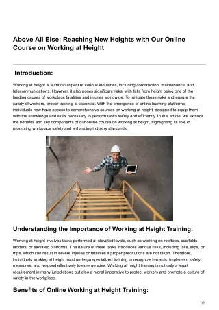 Above All Else Reaching New Heights with Our Online Course on Working at Height