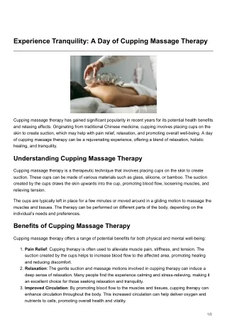 Experience Tranquility A Day of Cupping MassageTherapy