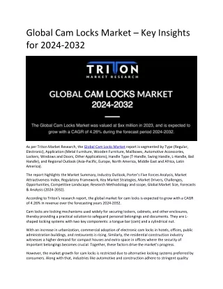Global Cam Locks Market – Key Insights for 2024-2032