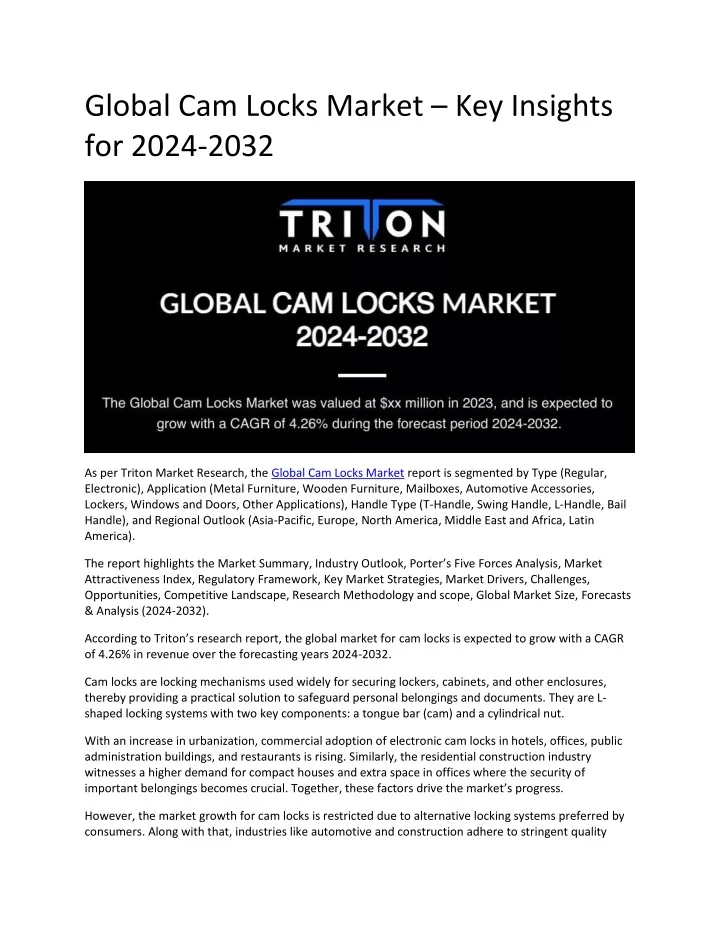 global cam locks market key insights for 2024 2032