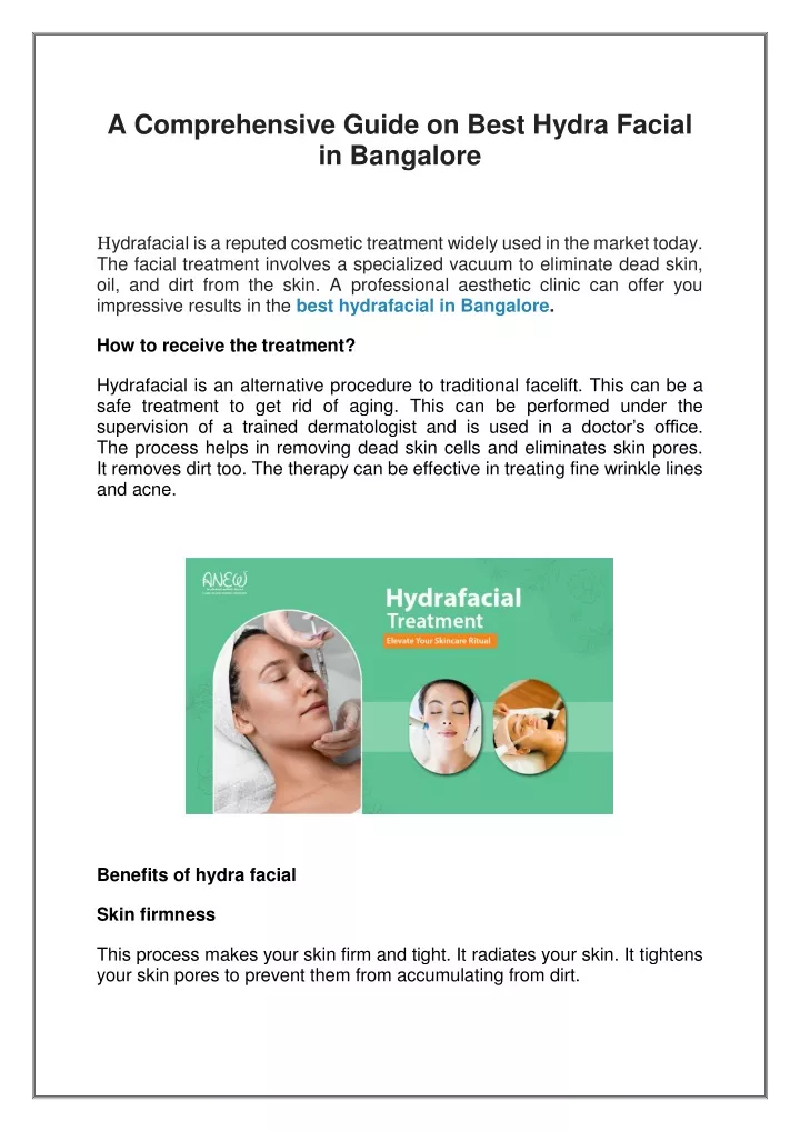 a comprehensive guide on best hydra facial