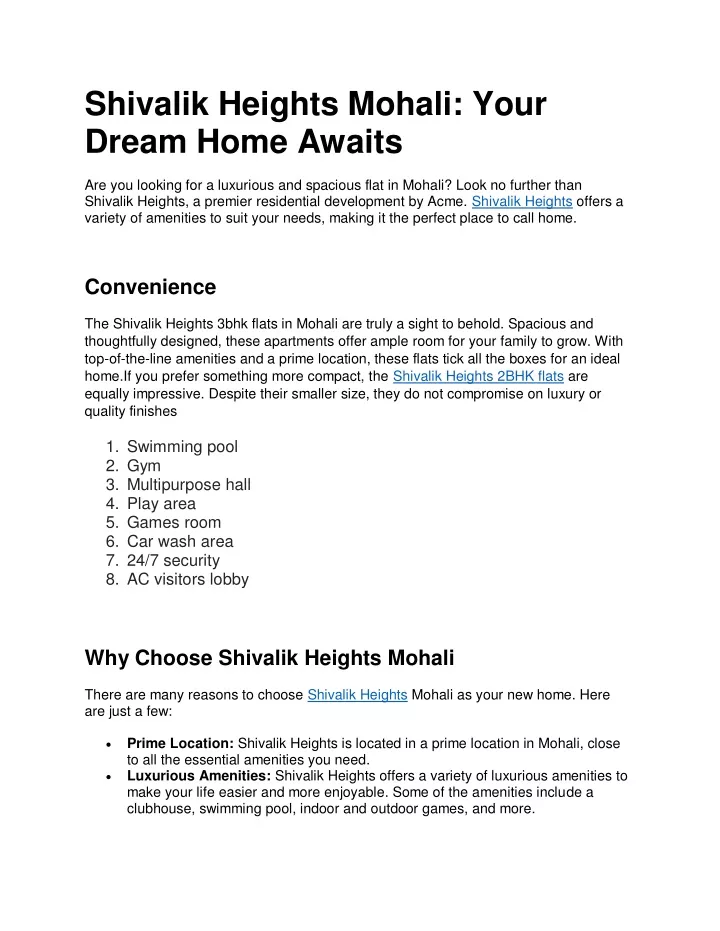 shivalik heights mohali your dream home awaits