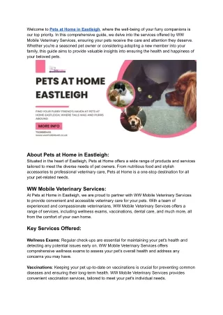 Pets at Home in Eastleigh | WW Mobile Veterinary Services