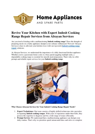 Revive Your Kitchen with Expert Indesit Cooking Range Repair Services from Alrayan Services