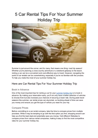 5 Car Rental Tips For Your Summer Holiday Trip