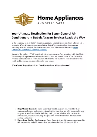 Your Ultimate Destination for Super General Air Conditioners in Dubai Alrayan Services Leads the Way