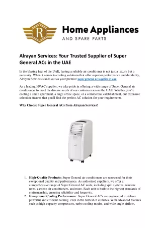 Alrayan Services Your Trusted Supplier of Super General ACs in the UAE