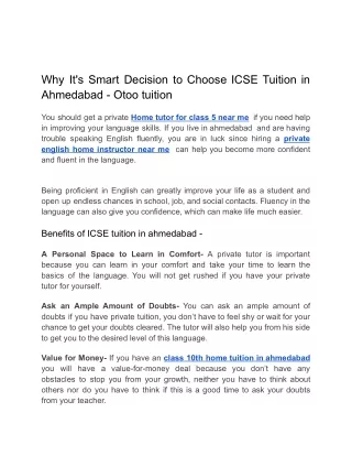 Why It's Smart Decision to Choose ICSE Tuition in Ahmedabad - Otoo tuition