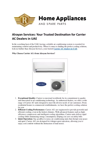 Alrayan Services Your Trusted Destination for Carrier AC Dealers in UAE