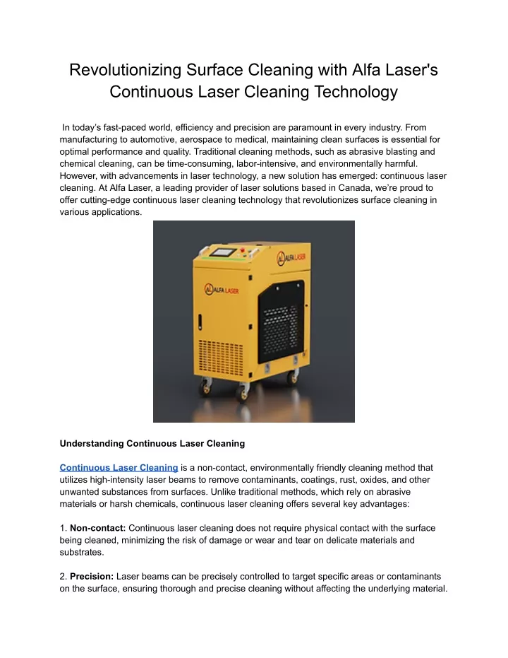 Ppt Revolutionizing Surface Cleaning With Alfa Lasers Continuous