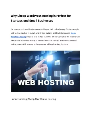 Why Cheap WordPress Hosting is Perfect for Startups and Small Businesses