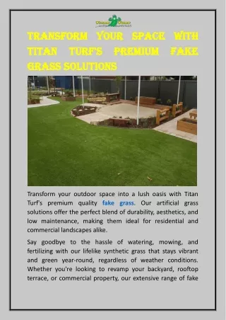 Transform Your Space With Titan Turf's Premium Fake Grass Solutions