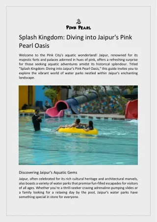 Splash Kingdom: Diving into Jaipur's Pink Pearl Oasis